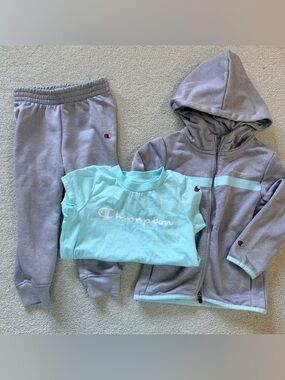Champion Kids Hoodie & Tee Set - Gray with Navy & Red Logo
